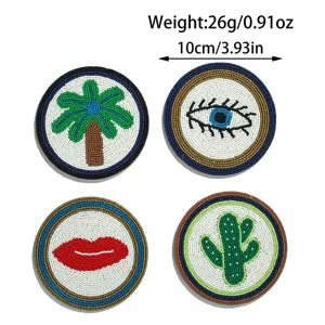 Set de 4 sous-verres de perles faits à la main motif palmier œil lèvre cactus 10cm déco