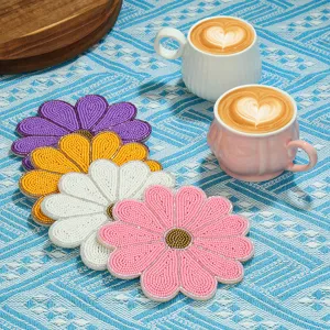 Posavasos de Girasol con Cuentas de Vidrio Hecho a Mano Alfombrilla de Mesa de Aislamiento Térmico Decoración del Hogar