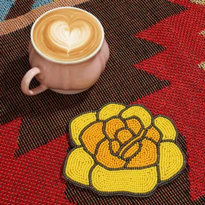 Handmade beaded rose flower coaster for cup hot drink table decoration home kitchen accessory