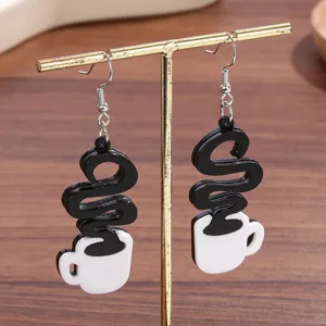Creative Acrylic Black Coffee Cup Dangle Earrings Cute Novelty Drop Earrings For Women Fashion Jewelry