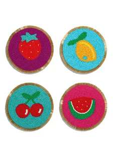 Set de 4 posavasos de abalorios hechos a mano diseños de frutas redondos decoración de mesa
