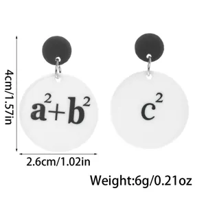 Schwarz weiße runde Acryl Ohrringe mit mathematischer Formel für Damen Modeschmuck Set.