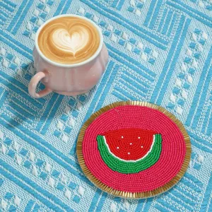 Posavasos de sandía con cuentas hecho a mano mantel de mesa fruta decoración linda