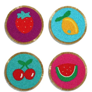 Juego de posavasos de frutas de cuentas hechas a mano, manteles redondos para decoración.