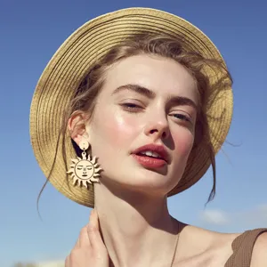 Pendientes colgantes sol acrílico espejo dorado moda joyería mujer accesorio diario