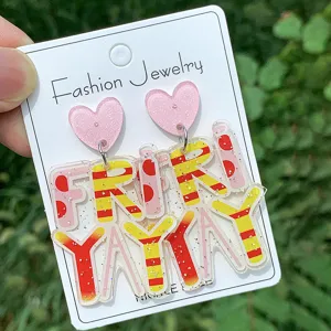 Süße Acryl rosa Herz Buchstaben FRIYAY Ohrstecker für Damen Mode Alltag Geschenk