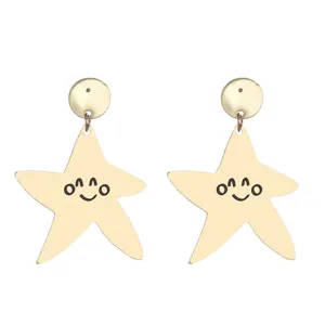 Pendientes de estrella sonriente de acrílico espejo dorado, joyería colgante dulce y bonita.