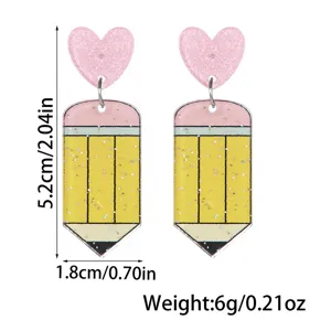 Süße rosa Glitzer Herz Bleistift Acryl Ohrringe, stilvoller leichter Schmuck für den Alltag.