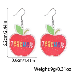 Lehrer Apfel Acryl Hängeohrringe, glitzernder niedlicher Schmuck für Frauen und Mädchen.