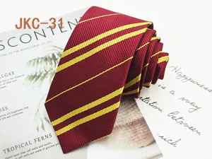Classic maroon and yellow striped JK uniform tie, 7cm hand-tied fashion necktie for daily wear.