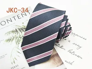 Close-up detail of the classic striped tie fabric, showing fine texture and neat lines.