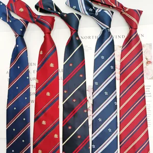 Classic JK uniform striped necktie 7cm width, stylish jacquard woven preppy tie for daily wear.