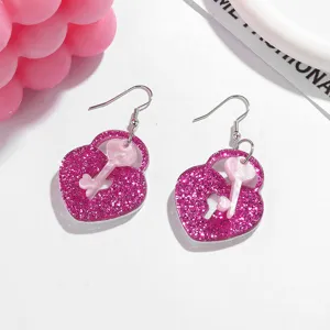 Glinsterende roze hart slot en sleutel acryl oorbellen dames valentijn sieraden leuk