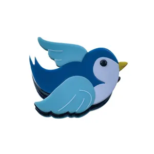 Handmade cute blue bird acrylic brooch pin, lovely multi-layer animal lapel badge accessory.