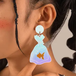 Kreative Acryl Goldfisch Beutel Ohrringe, süße transparente Wassertüte Ohrhänger für Frauen.