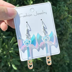Holografische Acryl Herz Axt Ohrringe süße coole alternative Schmuck für Damen und Mädchen