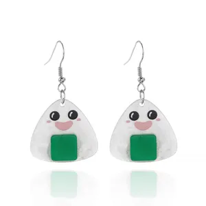 Boucles d'oreilles pendantes en acrylique onigiri mignonnes avec crochets en métal, bijoux.