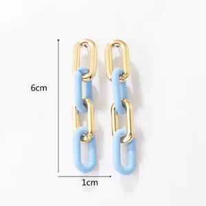 Retro Kette Acryl Ohrringe, gold und hellblau lange Hängeohrringe Damen elegant.