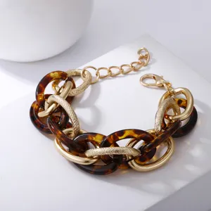 Vintage Legierung Acryl Leopardenmuster Chunky Gliederkette Armband Retro Geometrisch Mehrfarbig Mehrschichtig Spleißen Armband Für Damen Herren Schmuck Geschenk