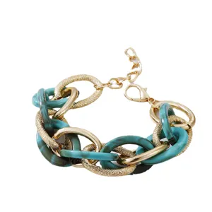 Klobiges Acryl Metall Kettenarmband, mehrschichtige geometrische Retro Statement Schmuck.