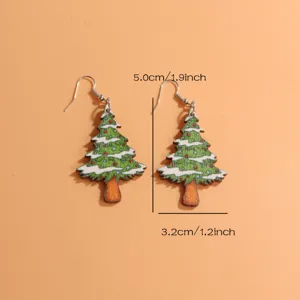 Weihnachtsbaum Holz Ohrringe, vintage Ohrhaenger mit niedlichem festlichen Design fuer Damen.