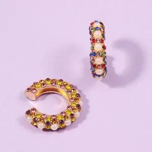 Vintage bunte Strass und Perlen Ohrclips, schicke nicht durchstochene Ohrringe für Damen.