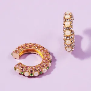 Schicke europäische Retro Metall Strass Ohrclips, süße und coole Perlenohrringe Damen.