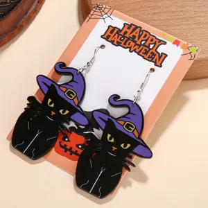 Halloween schwarze Katze Acryl Ohrringe Hexenhut Design Party Damen Schmuck Geschenk