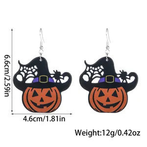 Halloween Kürbis Hexenhut Acryl Ohrringe mit detaillierter Größen und Gewichtsangabe.