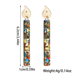 Elegante bunte Glitzer Acryl Hängeohrringe mit goldenem Flammen Ohrstecker für Damen Alltag.
