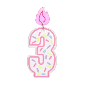 Niedliche Acryl Nummer 3 Geburtstag Kerze Ohrringe mit bunten Streusel Modeschmuck
