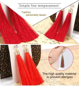 Elegante böhmische lange rote Quasten Ohrringe mit glänzendem Kristall Top für Damen Mode.