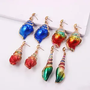Kreative Muschel Hängeohrringe metallisch bunte Schnecken Ohrringe Damen Mode Schmuck