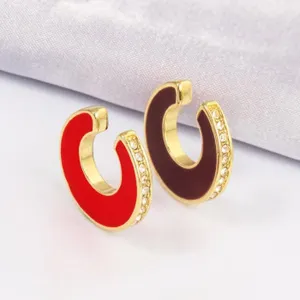 Modische C-förmige Emaille Strass Legierung Ohrringe, bunte Ohrklemmen für Damen Schmuck.