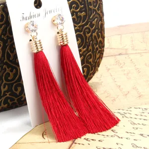 Bohème lange rote Quasten Ohrringe mit glitzernden Strasssteinen für Damen Modeschmuck.