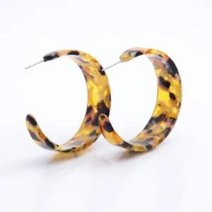 Vintage Acetat Creolen für Damen, große Leopardenmuster Acryl Statement Ohrringe Stil.