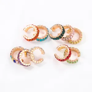 Bunte Kristall Ohrklemmen Set, vergoldet retro geometrische Ohrclips ohne Ohrloch Schmuck.
