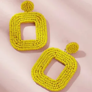 Handgefertigte gelbe Perlen geometrische Ohrringe bohemien Stil schick Ohrschmuck fuer Damen