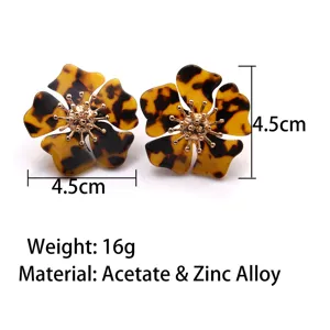 Retro Schildpatt Acetat Blumen Ohrringe mit goldfarbenem Stempel für Damen Alltag Mode.