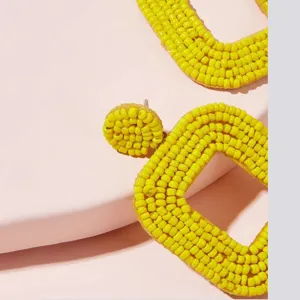 Handgemachte gelbe Perlen geometrische Ohrringe böhmischer ethnischer Stoff Schmuck Damen