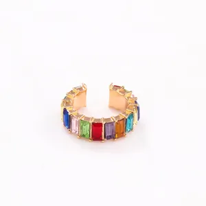 Bunte Baguette Stein Gold Ohrklemme Retro Mode Ohne Piercing Knorpel Clip Schmuck Detail