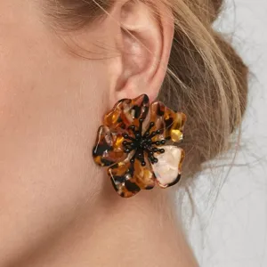 Uebertriebene Acetat Blumen Ohrringe Retro Schildpatt Ohrstecker fuer Damen stilvoll