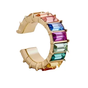 Bunte baguette kristall ohrklemme retro goldton minimalistische mode ohne piercing schmuck