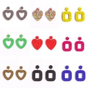 Böhmische handgemachte bunte Perlenohrringe, modische geometrische Herz- und Rechteckstile.
