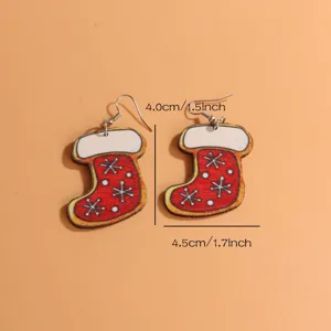 Weihnachtssocke Holz Ohrringe, vintage Weihnachts Ohrhänger für Damen und Mädchen im Alltag.