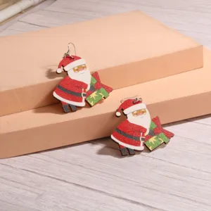 Niedliche Weihnachtsmann Holz Ohrringe mit Geschenkbox Design fur Damen und Madchen.