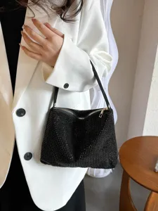 Elegante schwarze Strass Achseltasche für Damen, glitzernde Kristall Handtasche Abendtasche.