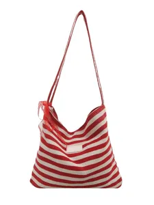 Κόκκινη και λευκή ριγέ καμβάς τσάντα ώμου casual tote τσάντα για γυναίκες καθημερινή
