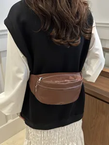 Sac de Poitrine en Cuir PU Rétro Minimaliste Femmes Hommes Sac Banane Bandoulière Polyvalent Léger Sac à Épaule Sport Petit Sac à Dos