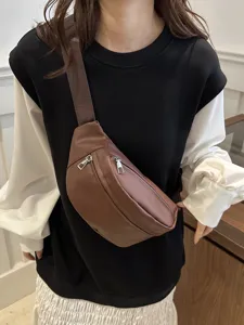Sac de poitrine marron en cuir PU vintage minimaliste sac bandouliere polyvalent mode quotidien